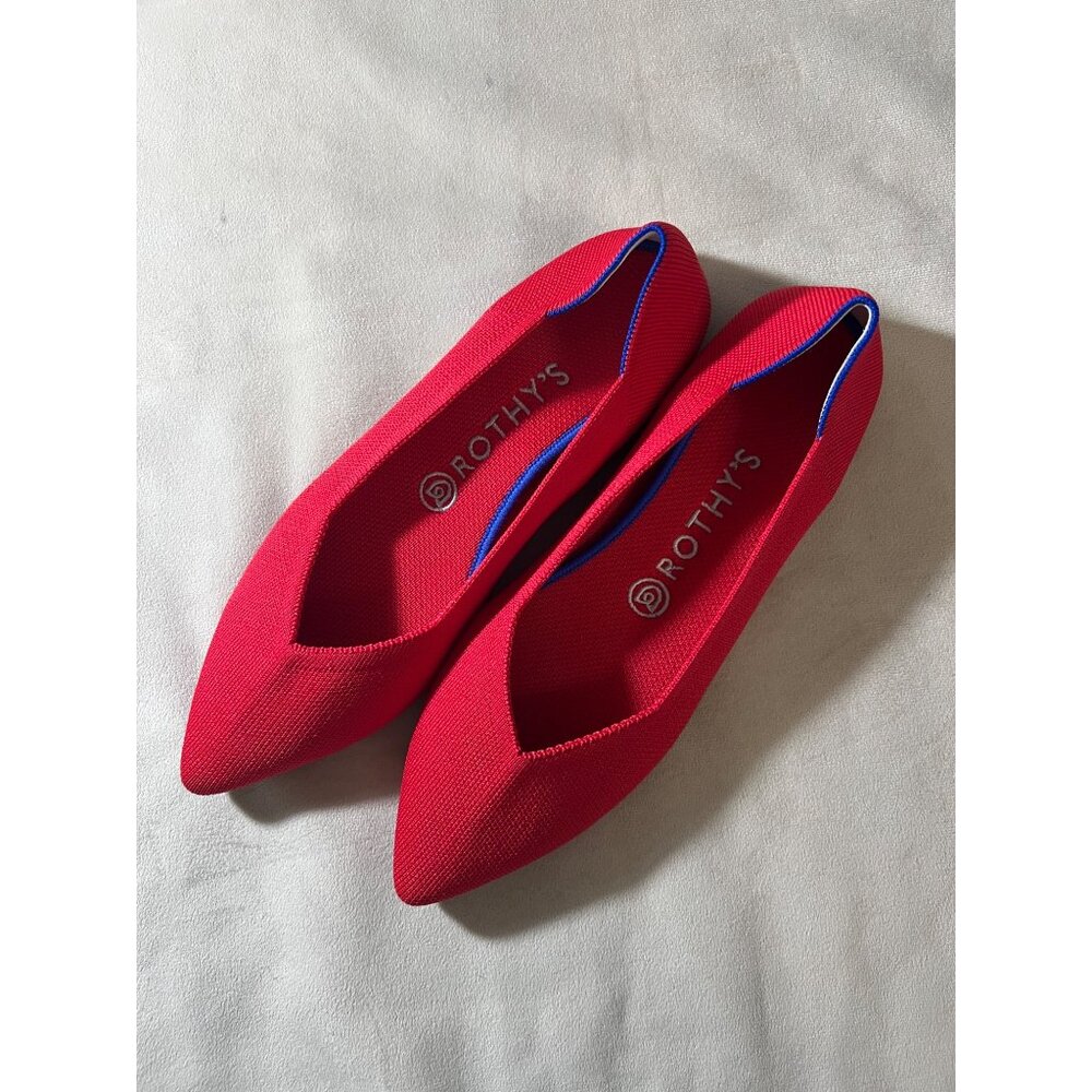 Rothys Red Pointed Toe Flats Size W10.5 EU41 Eco-Knit Washable Sustainable Women